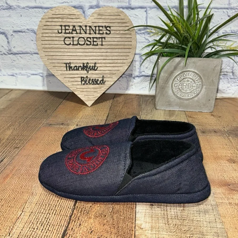 Men's True Religion Brand Jeans Blue Denim Red Logo Slippers Sz L 11/12